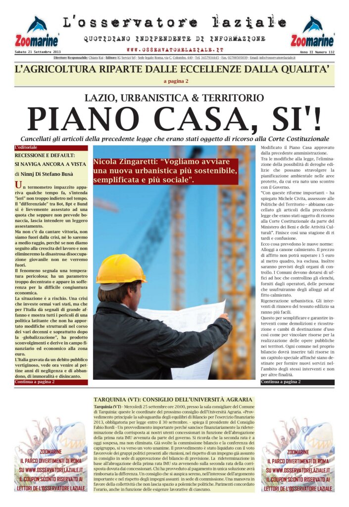 L'osservatore d'Italia edizione del 21 Settembre 2013